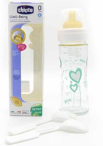 BIBERON VIDRIO WELL - BEING  0M+ CHICCO  TETINA DE CAUCHO 240ML