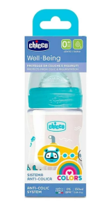 BIBERON PLASTICO WELL - BEING 0M+ /150ML 5 OZ CHICCO AZUL