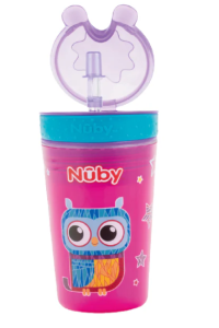VASO PORTACEREALES Y SNAK N SIP 270ML/9OZ NUBY ROSA