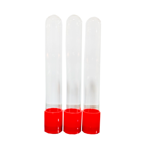 TUBO DE VIDRIO CON TAPA ROJA