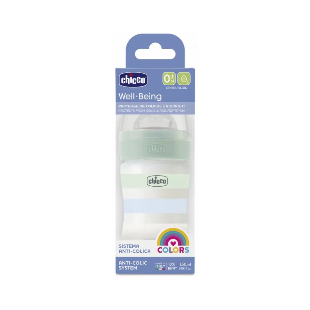 BIBERON PLASTICO CHICCO WELL BEING 0M+ 150ML/5OZ ANTICOLICO
